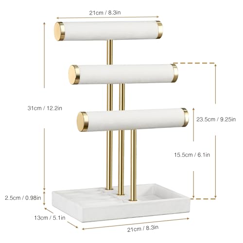 Jewelry Organizer Stand Display, 3 Tier Velvet Bracelet Holder, White - color: White, size: Standard