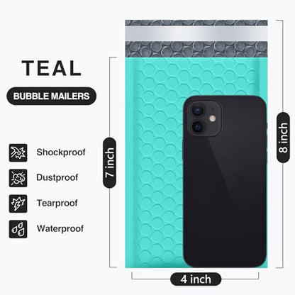 UCGOU Bubble Mailers 4x8" Teal 50 Pack Usable Size 4x7" Padded Envelopes - color: Teal, size: 4x8" 50PC
