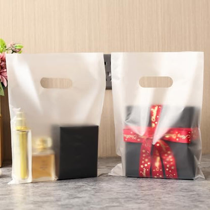 100 Pack Clear Plastic Bags, 9"x12" Merchandise Bags With Die Cut Handles - color: Clear