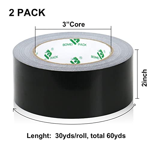 2 Pack Duct Tape Heavy Duty,9 Mil Thickness,2 Inches x 30 Yards,Strong Industrial Strength,Flexible,No Residue,Waterproof and Tear by Hand,Multi-Use for Indoor & Outdoor Repairs(Black) - color: Black
