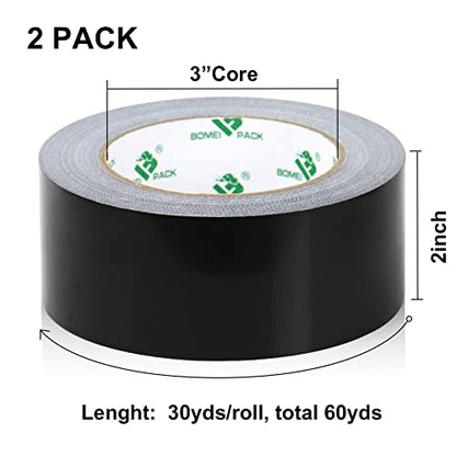 2 Pack Duct Tape Heavy Duty,9 Mil Thickness,2 Inches x 30 Yards,Strong Industrial Strength,Flexible,No Residue,Waterproof and Tear by Hand,Multi-Use for Indoor & Outdoor Repairs(Black) - color: Black