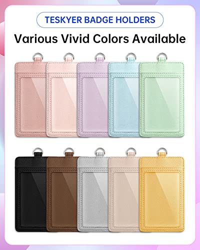 Teskyer Leather ID Badge Holder with Lanyard, Vertical Lychee Black - color: Lichee Black, size: Vertical