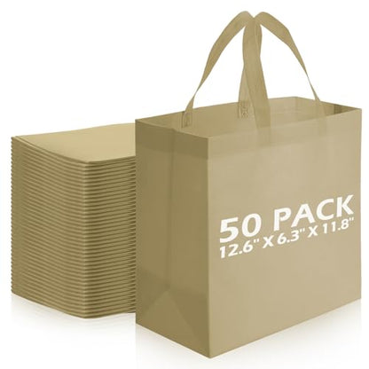 Reginary 50 Pcs Reusable Tote Bags Shopping Bags Non Woven, Light Brown - color: Light Brown