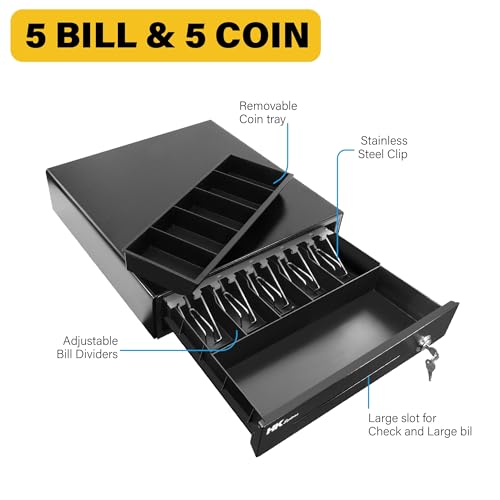 HK SYSTEMS 16inch Heavy Duty POS Cash Drawer with 5Bill/5Coin with Under Counter Mounting Metal Bracket - color: Black, size: 16inch+Bracket