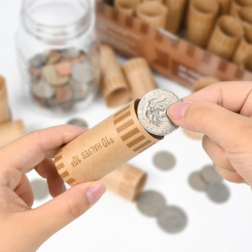 LLIKED 36 PCS Preformed Coin Wrappers Rolls-Halves, Brown - size: 36 Halves Coin Rolls