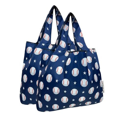 allydrew Medium Foldable Tote Nylon Reusable Grocery Bag (Set of 2) - color: Baseball
