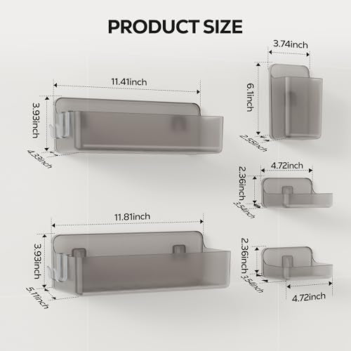 Nieifi Adhesive Shower Shelves, Gray, 5 Pieces - color: Gray-Clear, size: 5 pieces