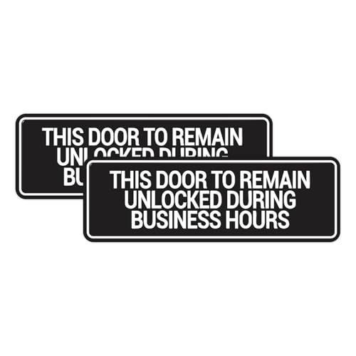 Signs ByLITA Standard This Door To Remain Unlocked During Business Hours Sign (Black) - Small (2 Pack) - color: Black, size: 2 x 6" - Small (2 Pack)