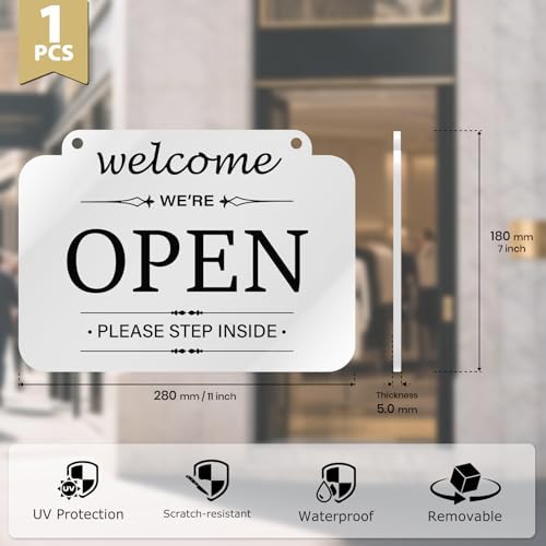 Open Closed Sign for Business, Double-Sided Acrylic, 11 × 7 Inches - color: White