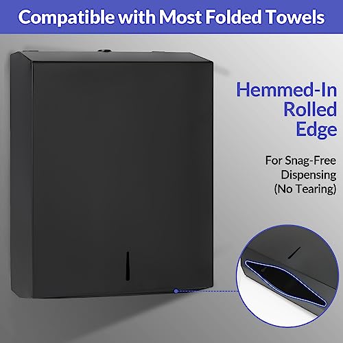 Stardrix Paper Towel Dispenser Wall Mount, Matte Black Stainless Steel Commercial Paper Towel Holder with Lock, Large Capacity 400 C Fold/525 Multifold Towels (Pack of 2) - color: Black, size: 400 C Fold/525 Multi-Fold with Lock (Pack of 2)