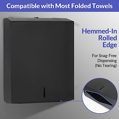 Stardrix Paper Towel Dispenser Wall Mount, Matte Black Stainless Steel Commercial Paper Towel Holder with Lock, Large Capacity 400 C Fold/525 Multifold Towels (Pack of 2) - color: Black, size: 400 C Fold/525 Multi-Fold with Lock (Pack of 2)