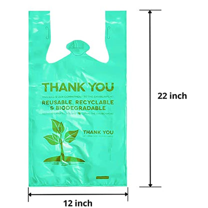 Pack of 50 T-Shirt Bags with Handles 22" x 12" Green Biodegradable Plastic Shopping Thank You Bags for Supermarket Groceries Retail Store Restaurant Small Business and On The Go Use - style: 50 pcs