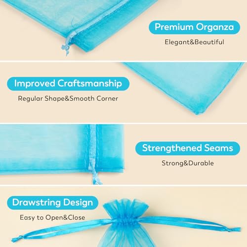 Crweety 50PCS Organza Bags 6x9 Large Gift Bags Blue Cute Mesh Bags Drawstring Sheer Pouches for Candy Jewelry Treats Wedding Favors Baby Shower Birthday Party Halloween, Gifts Wrapping Supplies - color: Lake Blue