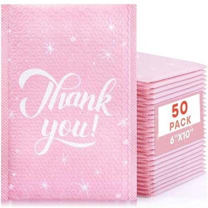 50 Pack Bubble Mailers, 6 x 10 Inch, Pink