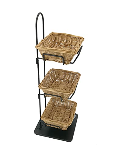 FixtureDisplays® Mini 3 Tier Wicker Basket Organizer Stand for Tabletop Display, 8.3 X 8.3 X 22.5" 119999-NPF
