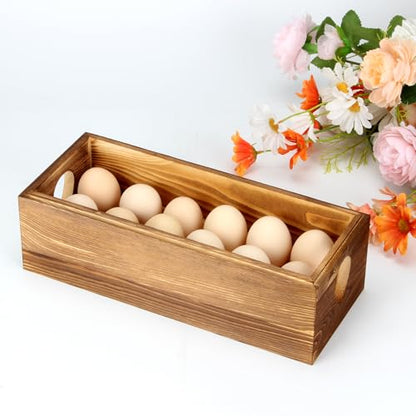 Wooden Crate for 24 Fresh Eggs, Stackable Holder Countertop With Double Layers for Display, Rustic Storage Box With Handle for Easter Supermarket Farm Kitchen Supplies, 2 PCS