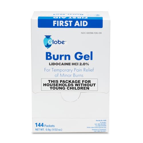 Globe First Aid Burn Gel With Aloe, Box of 144 Single Use Packets