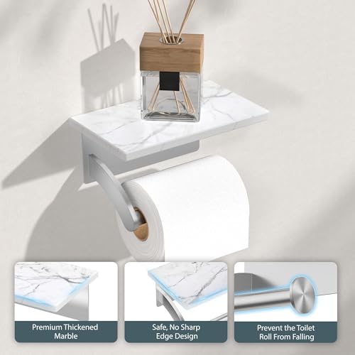 FORIOUS Toilet Paper Holder with Shelf, Natural Marble, Commercial - color: Brushed Nickel, size: Single Roll