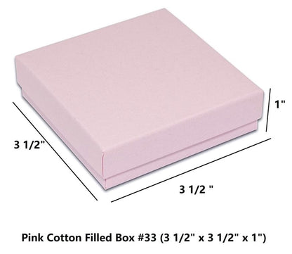RJ Displays 6 Pack Cotton Filled Pink Color Cardboard Jewelry Necklace Earring Bangle Anklet Pendant Bracelets Watch Gift and Retail Boxes Size 3 1/2" x 3 1/2" x 1" Inch (Pink) - color: Pink