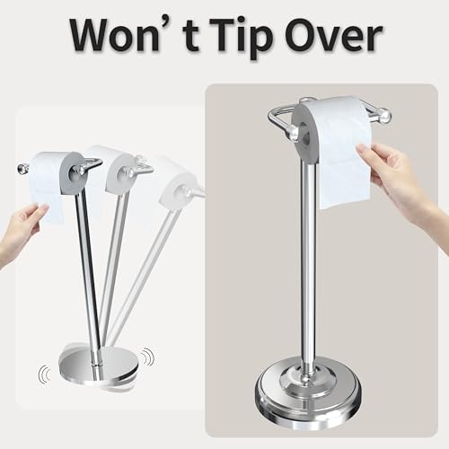Toilet Paper Holder Stand, Toilet Paper Holder Free Standing,Post Pivoting Design & Stable Weighted Base SUS304 Stainless Steel for Bathroom (Chrome) - color: Chrome