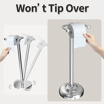 Toilet Paper Holder Stand, Toilet Paper Holder Free Standing,Post Pivoting Design & Stable Weighted Base SUS304 Stainless Steel for Bathroom (Chrome) - color: Chrome