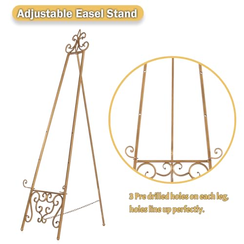 Gold Easel Stand for Sign, Heavy Duty Adjustable Metal Display Easel