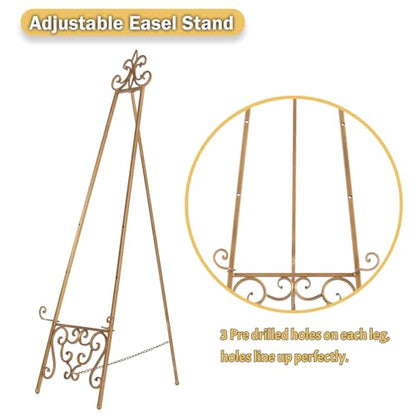 Gold Easel Stand for Sign, Heavy Duty Adjustable Metal Display Easel