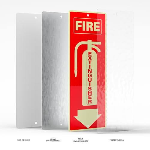 3 Pack Fire Extinguisher Sign 4 × 10 Inch Glow-in-the-Dark Aluminum - style: 3 Pack