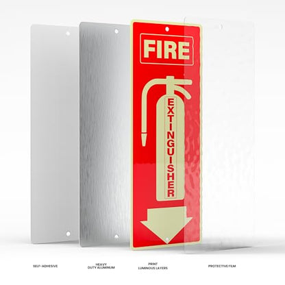 3 Pack Fire Extinguisher Sign 4 × 10 Inch Glow-in-the-Dark Aluminum - style: 3 Pack
