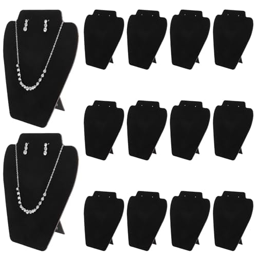 16 Pcs Black Velvet Necklace Display Stand Set, Foldable Jewelry Easel Mannequin Bust Holder for Selling and Shows, Store Home Organizer, 7.38 x 8.25 Inches