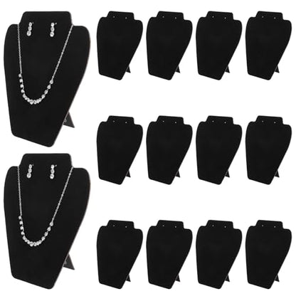 16 Pcs Black Velvet Necklace Display Stand Set, Foldable Jewelry Easel Mannequin Bust Holder for Selling and Shows, Store Home Organizer, 7.38 x 8.25 Inches