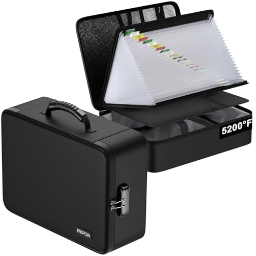 ENGPOW Fireproof Document Box with Lock,5200℉ Multi-Layer File Organizer - color: Black, size: 16.1" x 12" x 5.1"