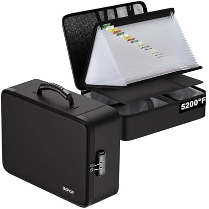 ENGPOW Fireproof Document Box with Lock,5200℉ Multi-Layer File Organizer - color: Black, size: 16.1" x 12" x 5.1"