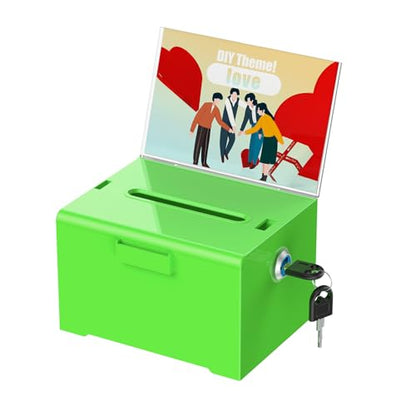 Uniclife 6.2"x 5" x 4" Green Acrylic Donation Box with Lock and Slot - color: Green, size: 1 Pack