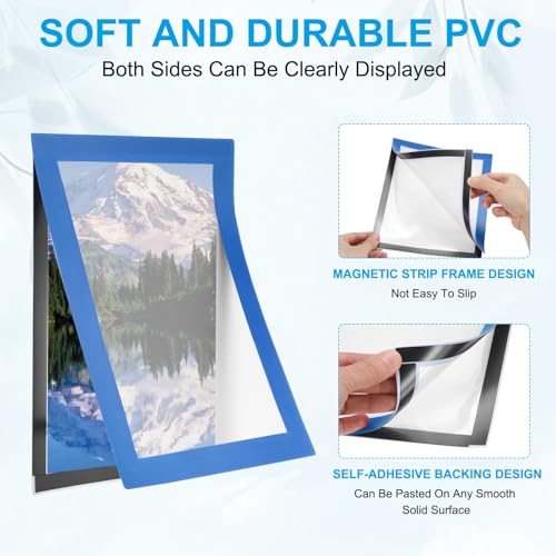 PATIKIL 4 x 6 Inch Magnetic Sign Holder, 12Pcs Self-Adhesive Magnetic Border Wall Mount PVC Picture Frames Document Holder for Wall Window Home Office Store Poster, Sky Blue - color: Sky Blue