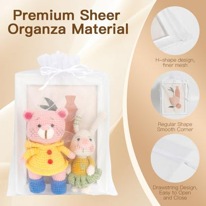 White Organza Bags, 100 PCS Sheer Mesh Bags Drawstring 8x12 Inch, Large Wedding Gift Party Favor Bag, Mesh Gift Candy Goodie Jewelry Fruit Protection Bag for Bathroom Soaps Makeup Christmas Birthday - color: white-100pcs