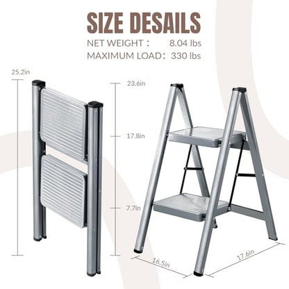 XinSunho 2 Step Ladder, Steel Folding Step Stool with 330lbs Heavy Duty - size: 2 step