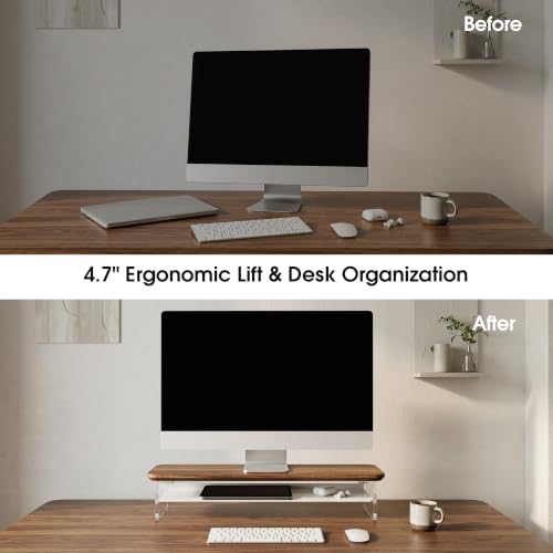 Fenge 23.6" Monitor Stand with Clear Acrylic Legs, Brown - color: Brown, size: 23.6in