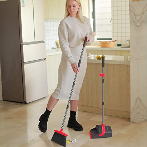Ivandar Broom and Dustpan Set,Broom with Dustpan Combo Set Dust pan with Long Handle, for Home Kitchen Room Office Lobby Floor Use Upright Stand Up(Gray&Red) - color: Gray&red