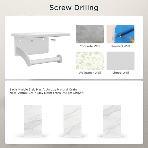 FORIOUS Natural Marble Toilet Paper Holder with Phone Shelf, Commercial - color: White, size: Single Roll