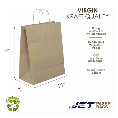 JET PAPER BAGS - 13”x7”x17” Inch [250 Pcs] Large Brown Paper Bags with Handles Prime for Takeout, Grocery, Goody, Retail, Party, Gifts, Weddings - color: 13" x 7" x 17"