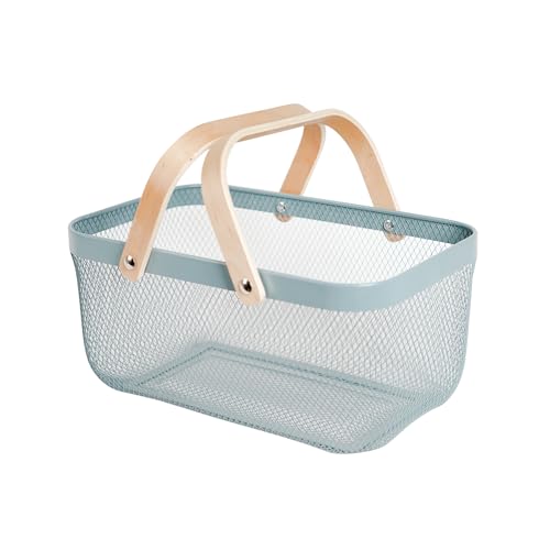 Metal Mesh Steel Harvest Basket, Rectangle Wire Garden Basket with Handle – Multi-Functional Storage Organizer for Gathering Vegetables, Fruits, Kitchen, Garden, Picnic & Cabinet (Blue) - color: Blue-Rectangle