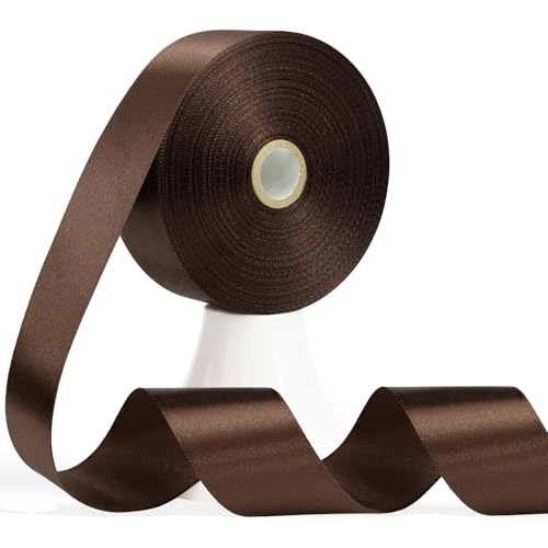 60 Yards Brown Satin Ribbon 1-1/2 Inch, Solid Polyester Fabric Ribbon for Gift Wrapping, Crafts, Flower Bouquet, Wedding, Festival, Christmas, Halloween - color: Brown