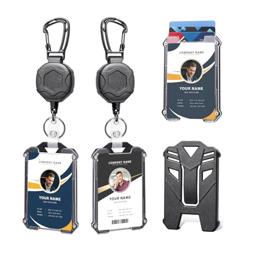 Badge Holder Retractable Clip Heavy Duty Carabiner Badge Reel Keychain with Id Cards Holder Cool Tactical ID Holder (2 Holders and 2 Badge Reels Black # 03) - color: 2 Holders and 2 Badge Reels Black # 03
