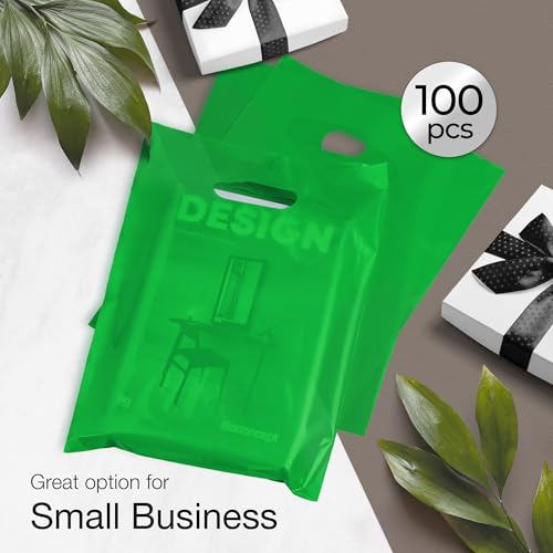 Choice Marts 100 Green Plastic Bags With Handles 9x12 Merchandise Bags - color: Green