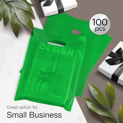 Choice Marts 100 Green Plastic Bags With Handles 9x12 Merchandise Bags - color: Green