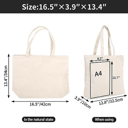Segarty Canvas Tote Bag with Zipper, 24 Pack 16x13 Reusable Bags for Women, Blank Canvas Tote Aesthetic with Natural Cotton Cloth, Shoulder Strap, Bulk for DIY, Grocery, Beach, Travel，Gift - size: 16.5"x13.4"x3.9", style: Beige_24pcs