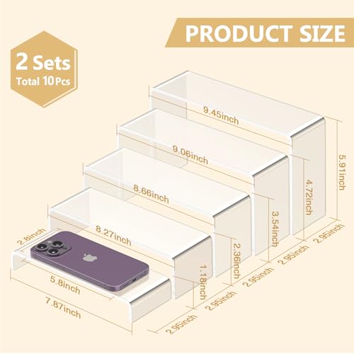 10 Pcs Large Acrylic Display Risers (7" L~9" L), Perfume Shelf Organizer