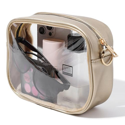 TOBVZOO Clear Bag Stadium Approved, Crossbody Transparent Bag for Concerts Sports Events, Purses for Men & Women - color: Gold