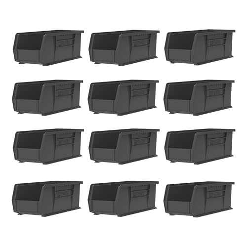 Akro-Mils 30234 AkroBins Plastic Storage Bins, 15"x5"x5", Black, 12-Pack - color: Black